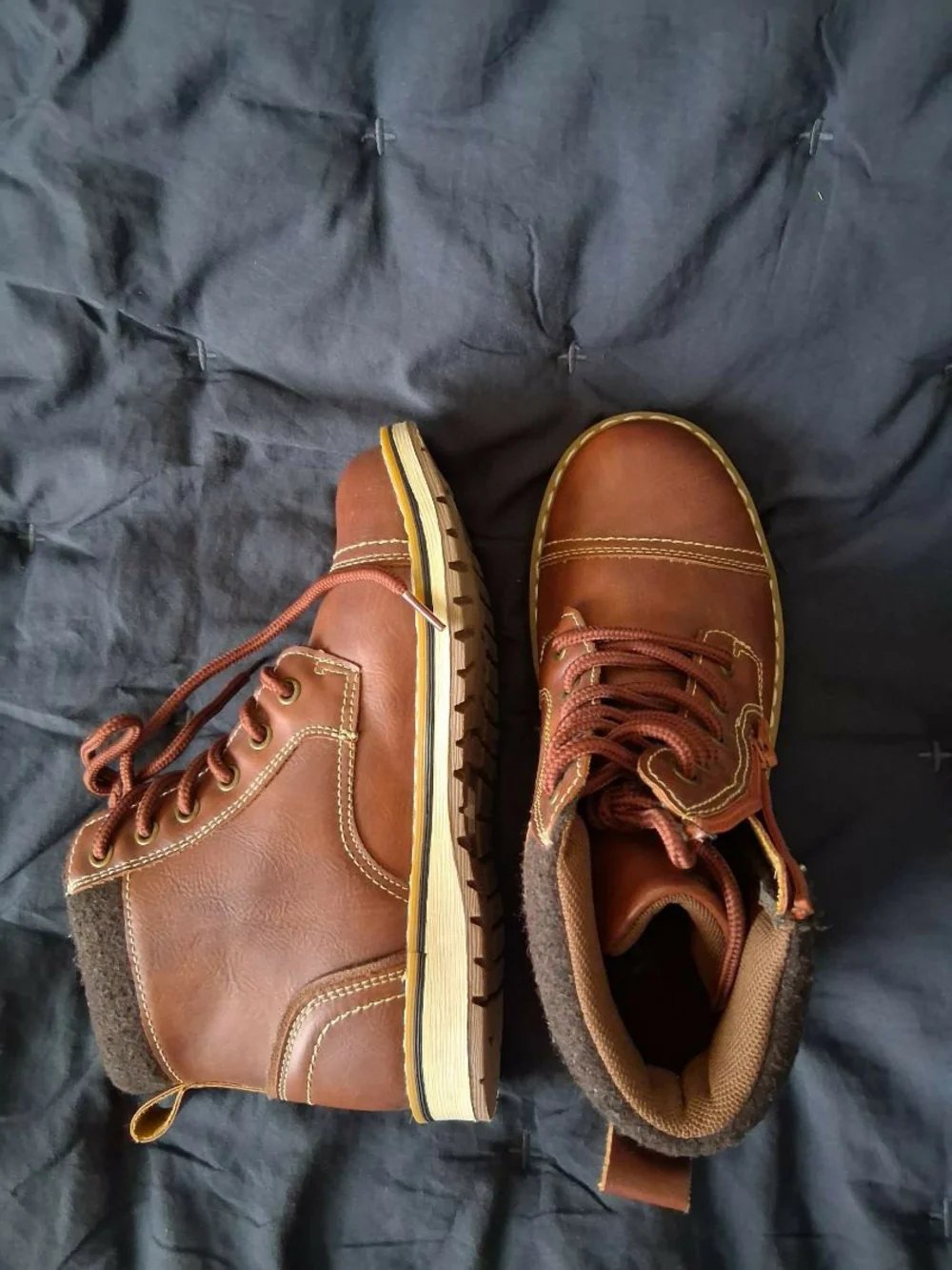 Boy's Brown Leather Lace-Up Zip Boots Size 3.5